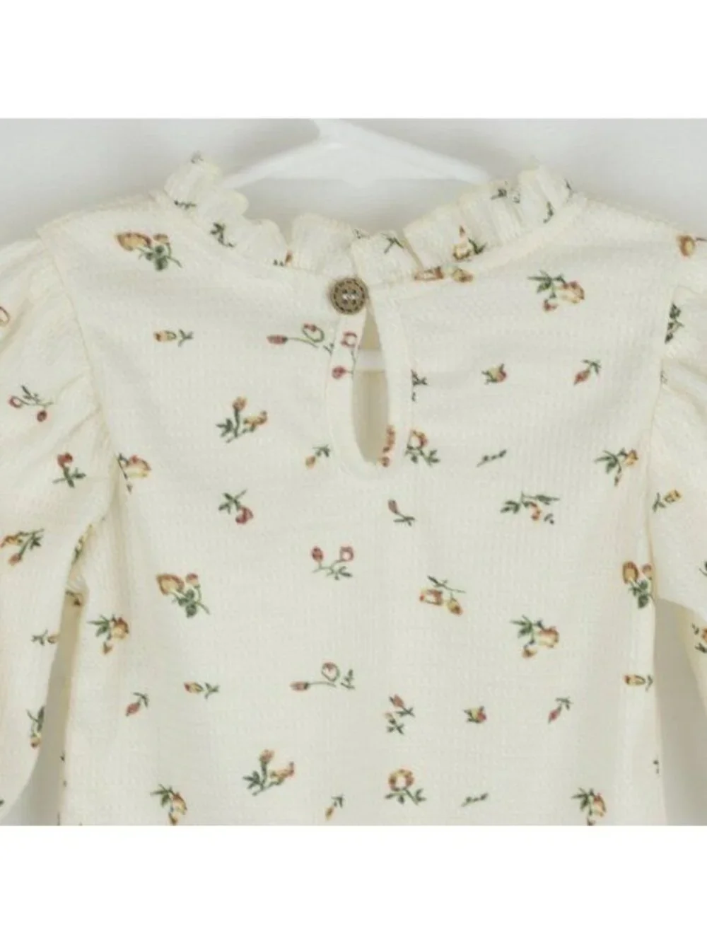 Unbranded Infant Size 6-9 Months Cream Floral Waffle Knit Long Sleeve Blouse